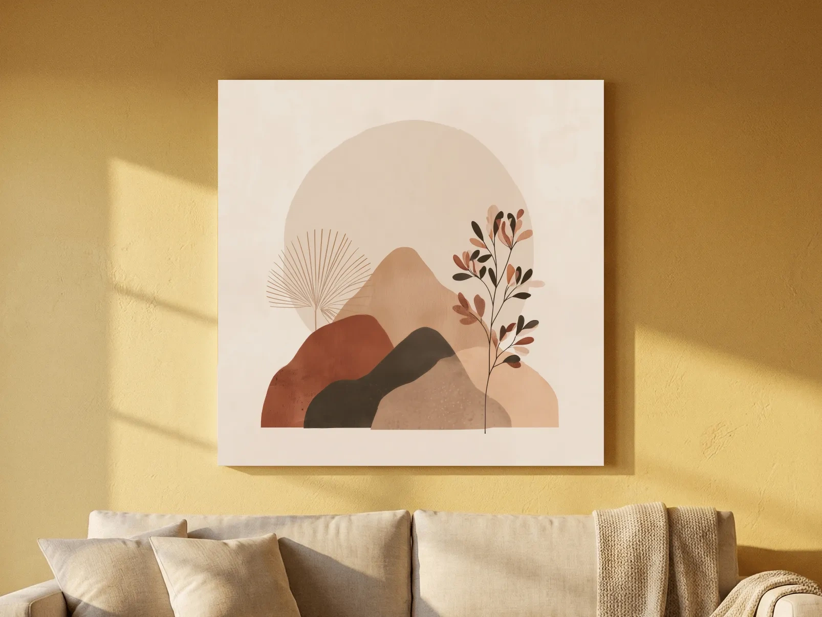 Boho Abstract Mountain Silhouette - Neutral Terracotta Botanical Wall Art