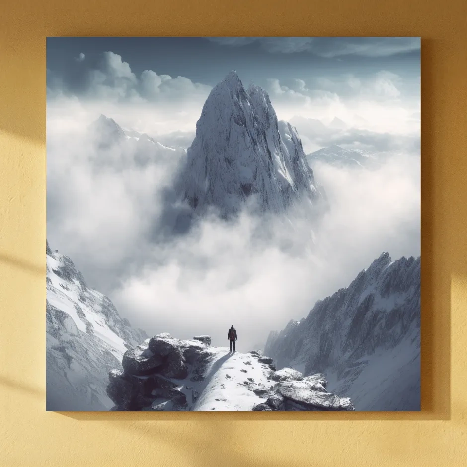 Epic Snowy Mountain Peak Above Clouds - Cinematic Alpine Landscape Wall Art