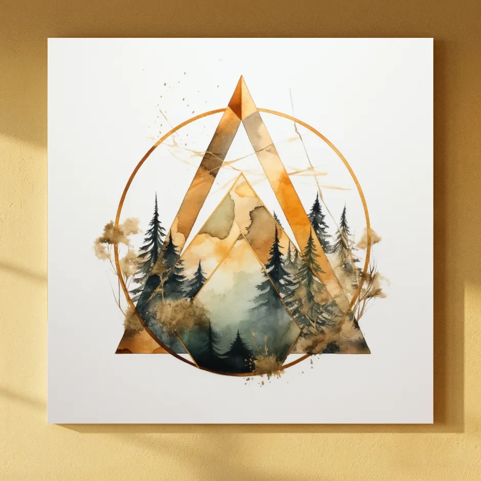Geometric Watercolor Mountain Pine Forest - Modern Minimalist Nature Wall Art