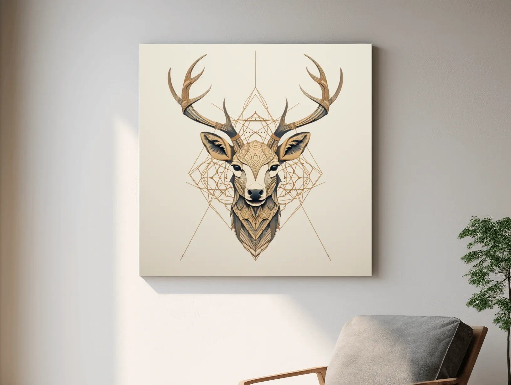 Geometric Deer Head Line Art - Tattoo Style Wildlife Wall Art