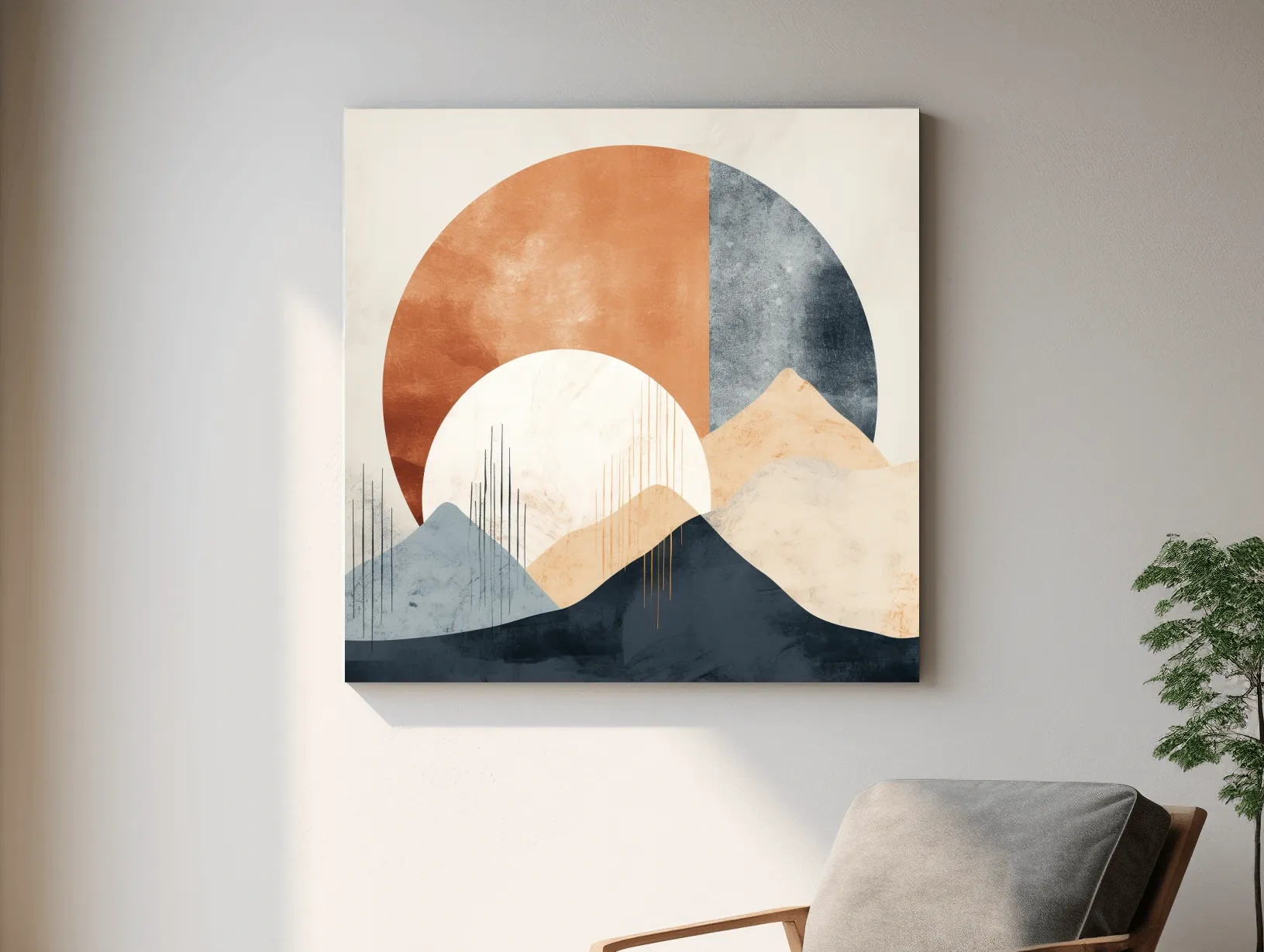 Abstract Geometric Mountain Sunrise - Mid Century Modern Landscape Wall Art