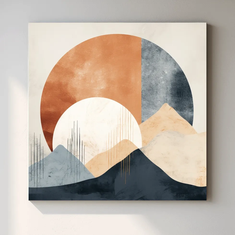 Abstract Geometric Mountain Sunrise - Mid Century Modern Landscape Wall Art