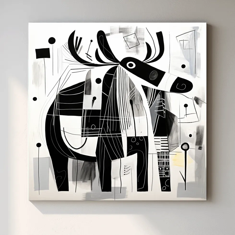 Abstract Monochrome Moose Illustration - Modern Geometric Wildlife Wall Art