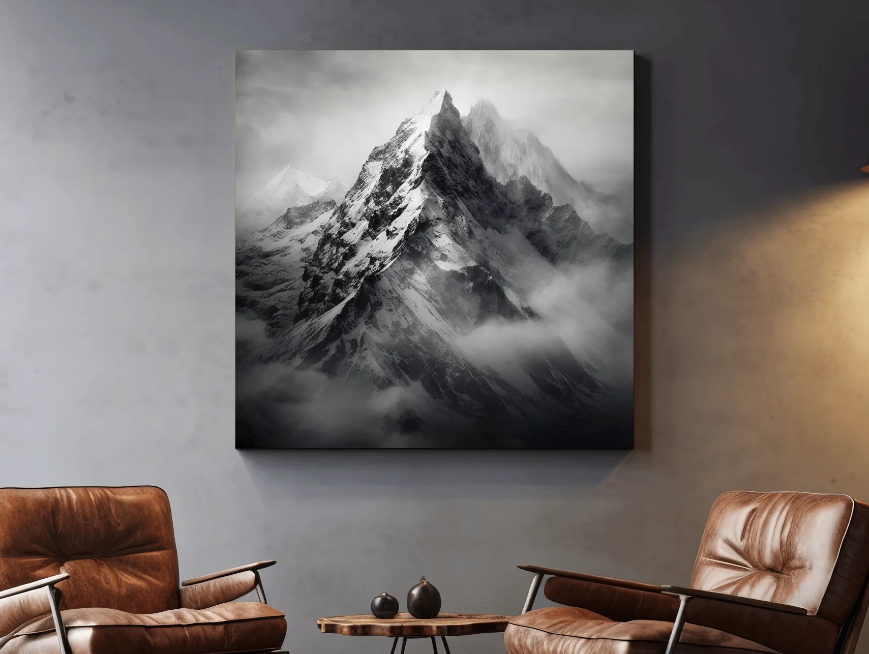 Moody Monochrome Snowcapped Mountain Peaks - Photographic Alpine Wall Art