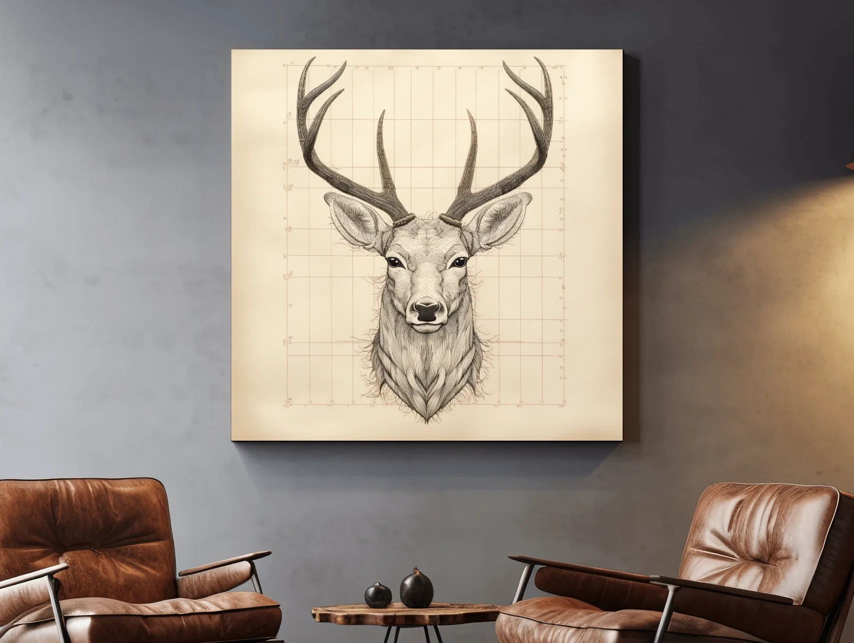 Vintage Deer Head Sketch Illustration - Rustic Wildlife Wall Art