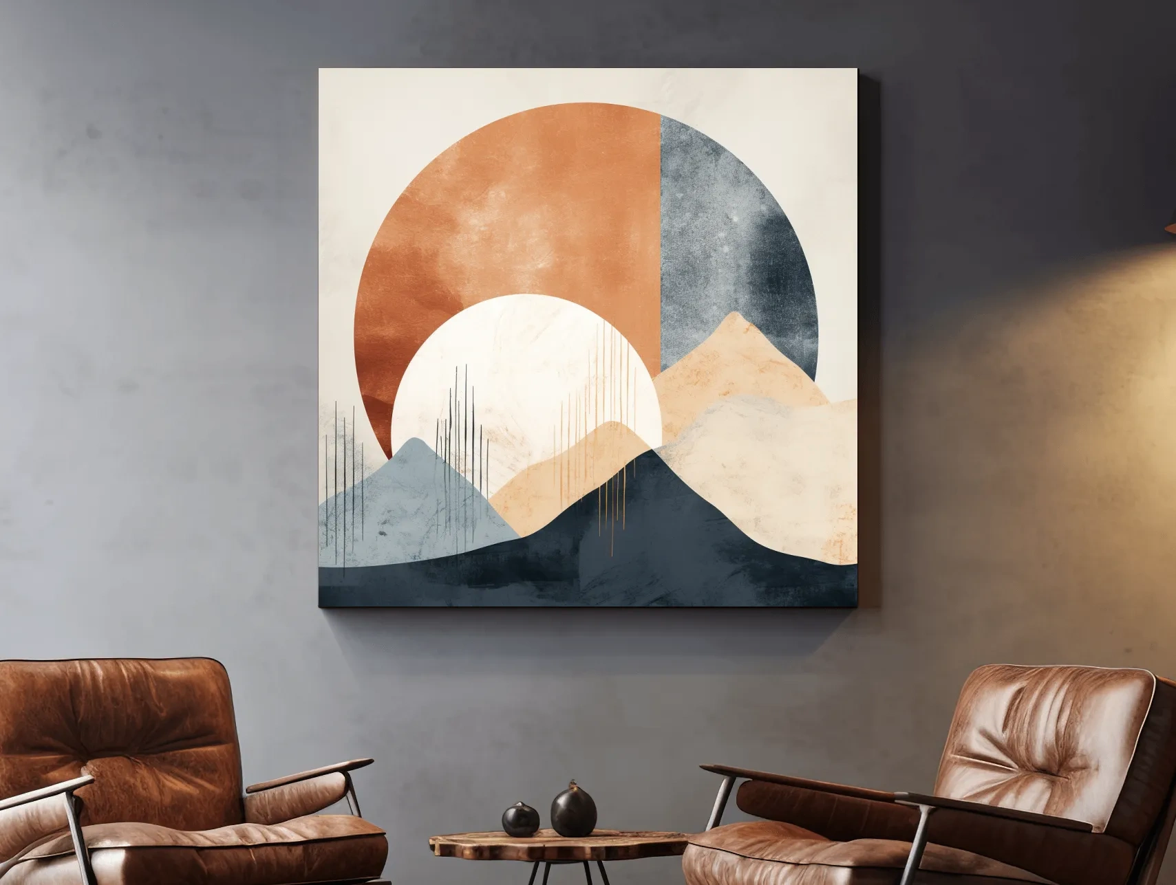 Abstract Geometric Mountain Sunrise - Mid Century Modern Landscape Wall Art