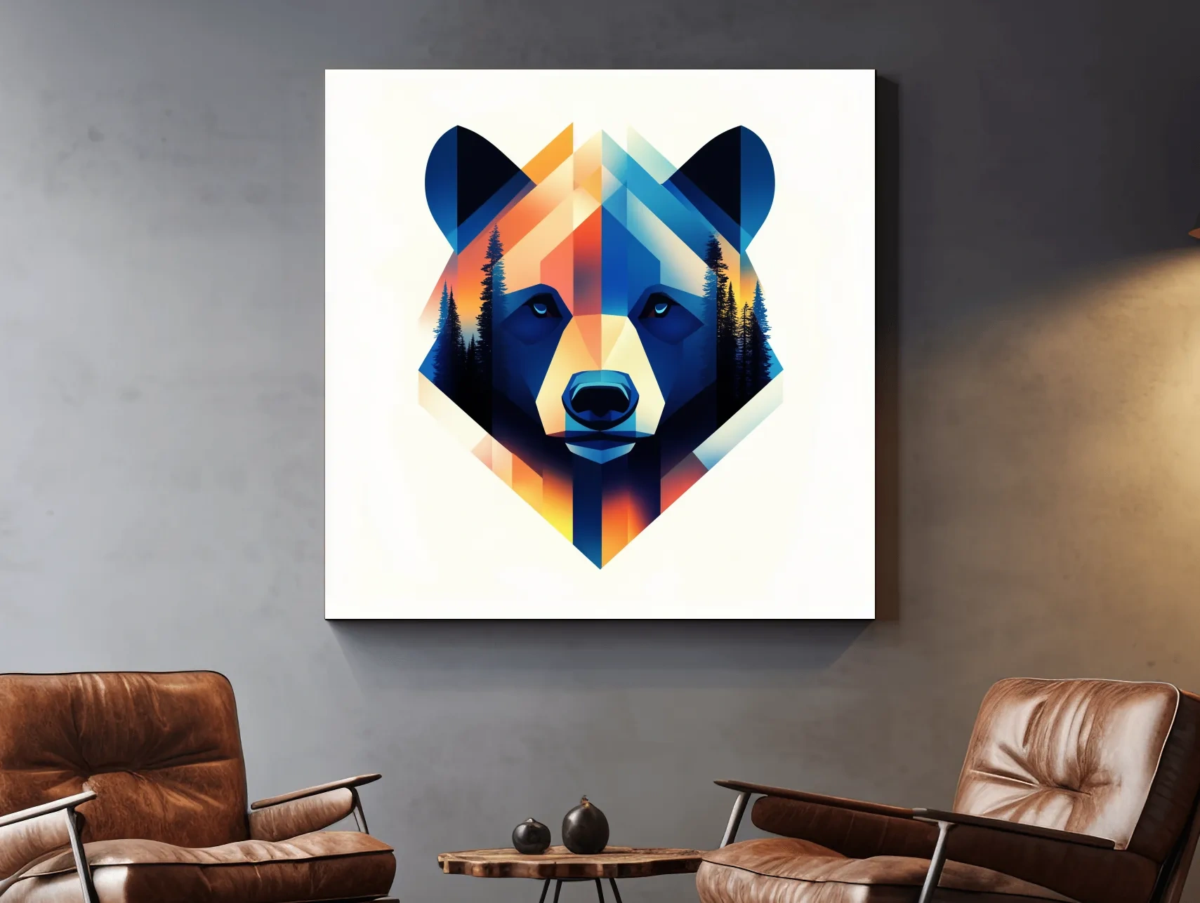 Colorful Geometric Grizzly Bear Forest Portrait - Modern Wildlife Wall Art