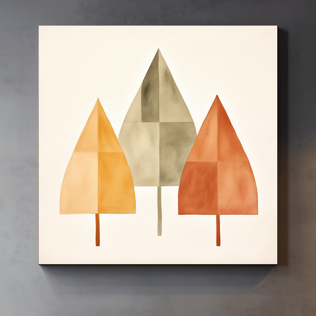 Minimalist Geometric Autumn Trees - Scandinavian Watercolor Forest Wall Art