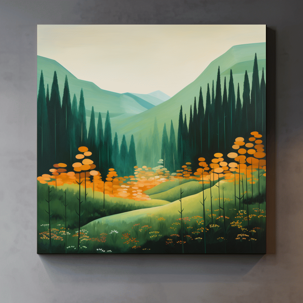 Serene Alpine Valley Pine Forest - Autumn Mountain Landscape Wall Art