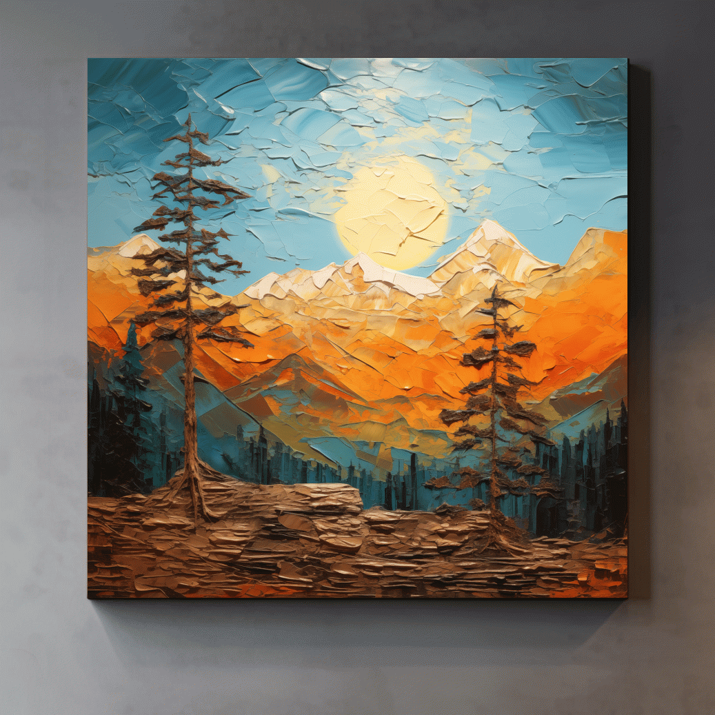 Impasto Style Mountain Sunrise Landscape - Bold Alpine Wall Art