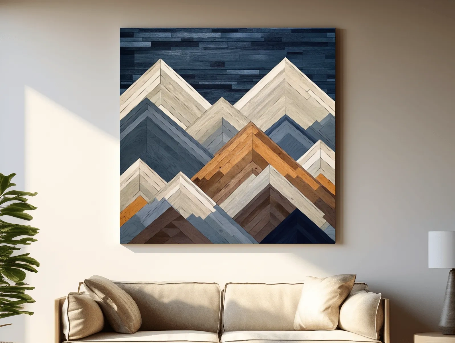 Geometric Wooden Mountain Peaks - Modern Abstract Landscape Wall Art