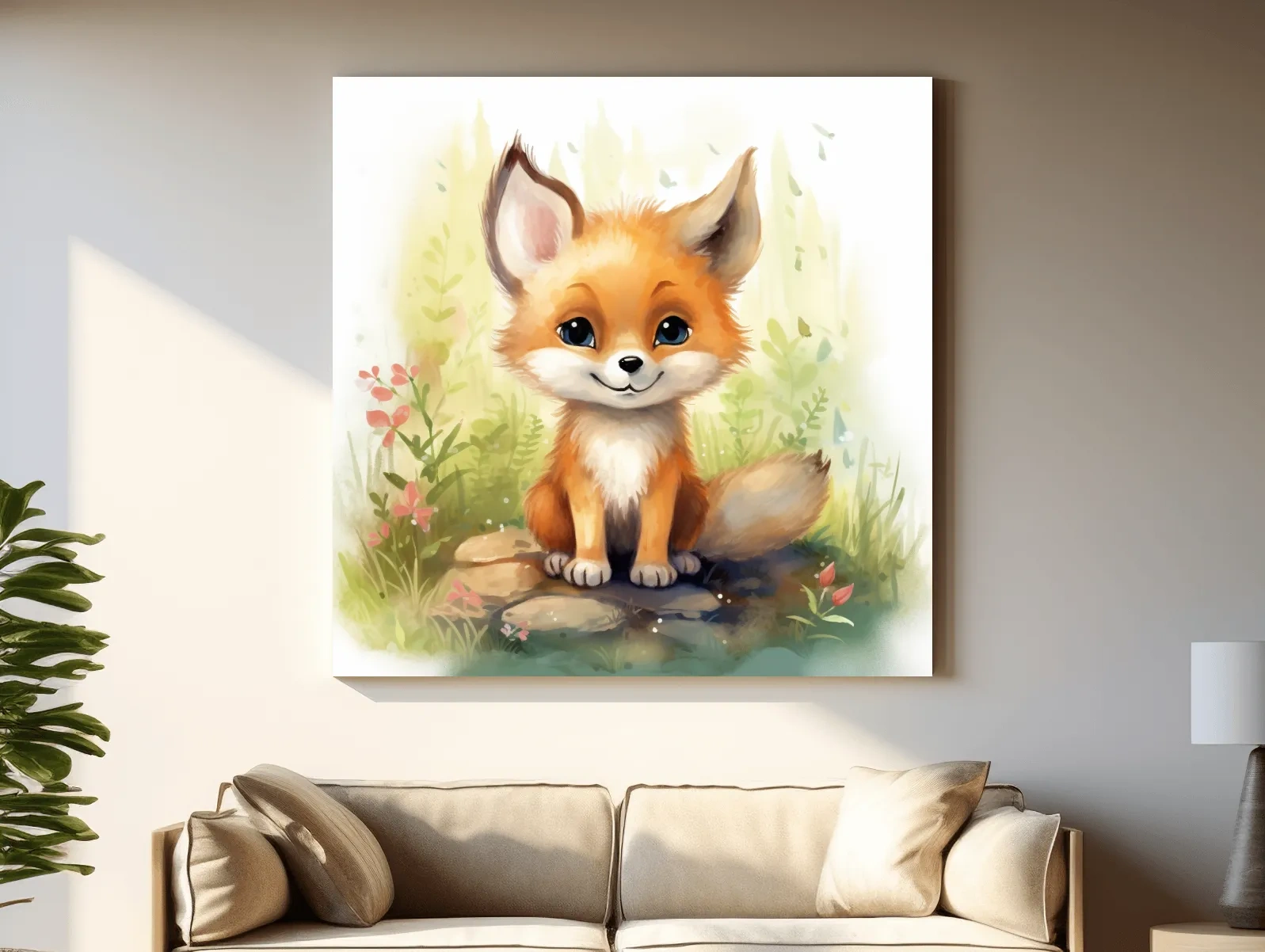 Cute Baby Fox Watercolor Illustration - Woodland Nursery Animal Wall Art
