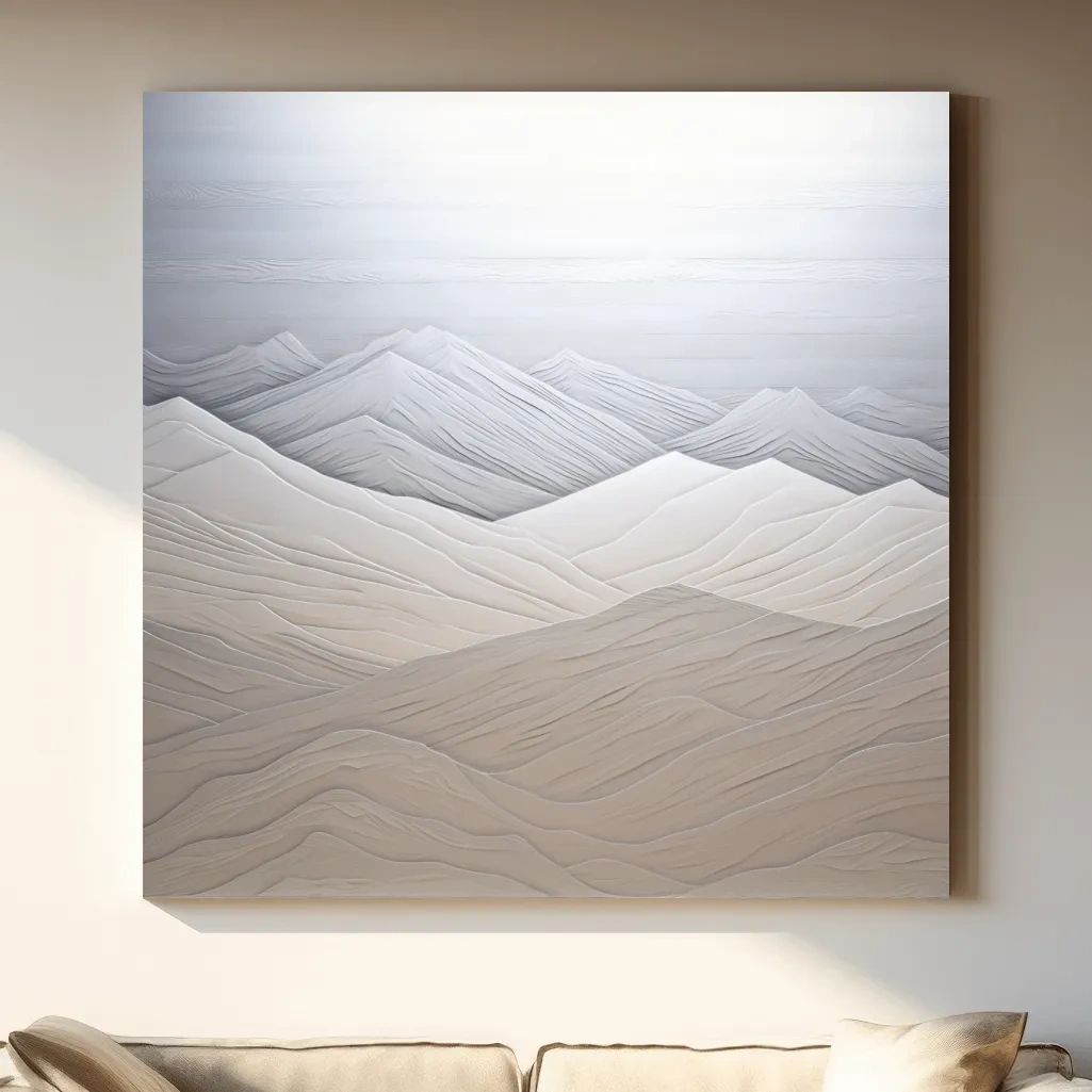 Minimalist Layered Mountain Relief Landscape - Monochrome Artwork