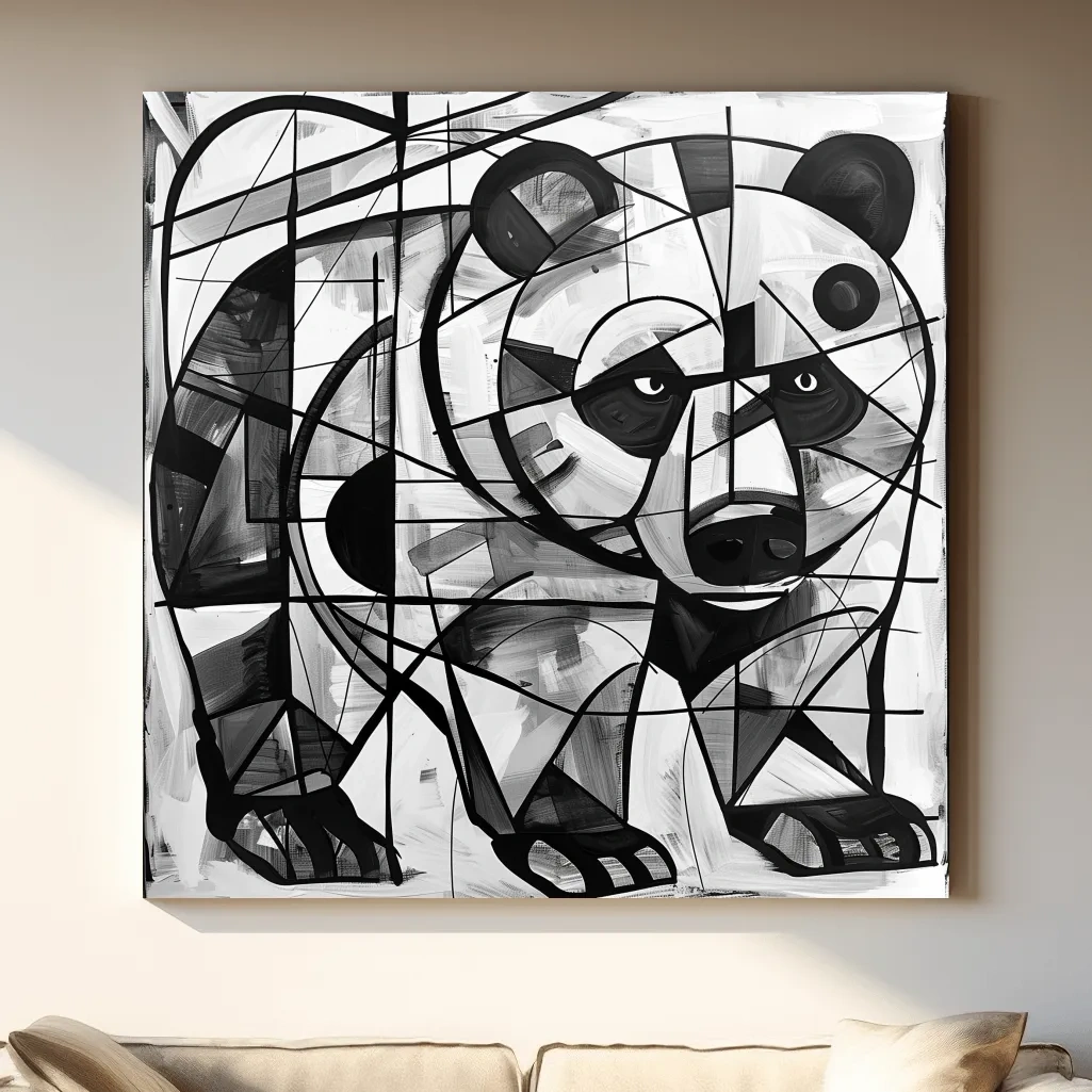 Abstract Cubism Bear Portrait Painting - Modern Wildlife Wall Art
