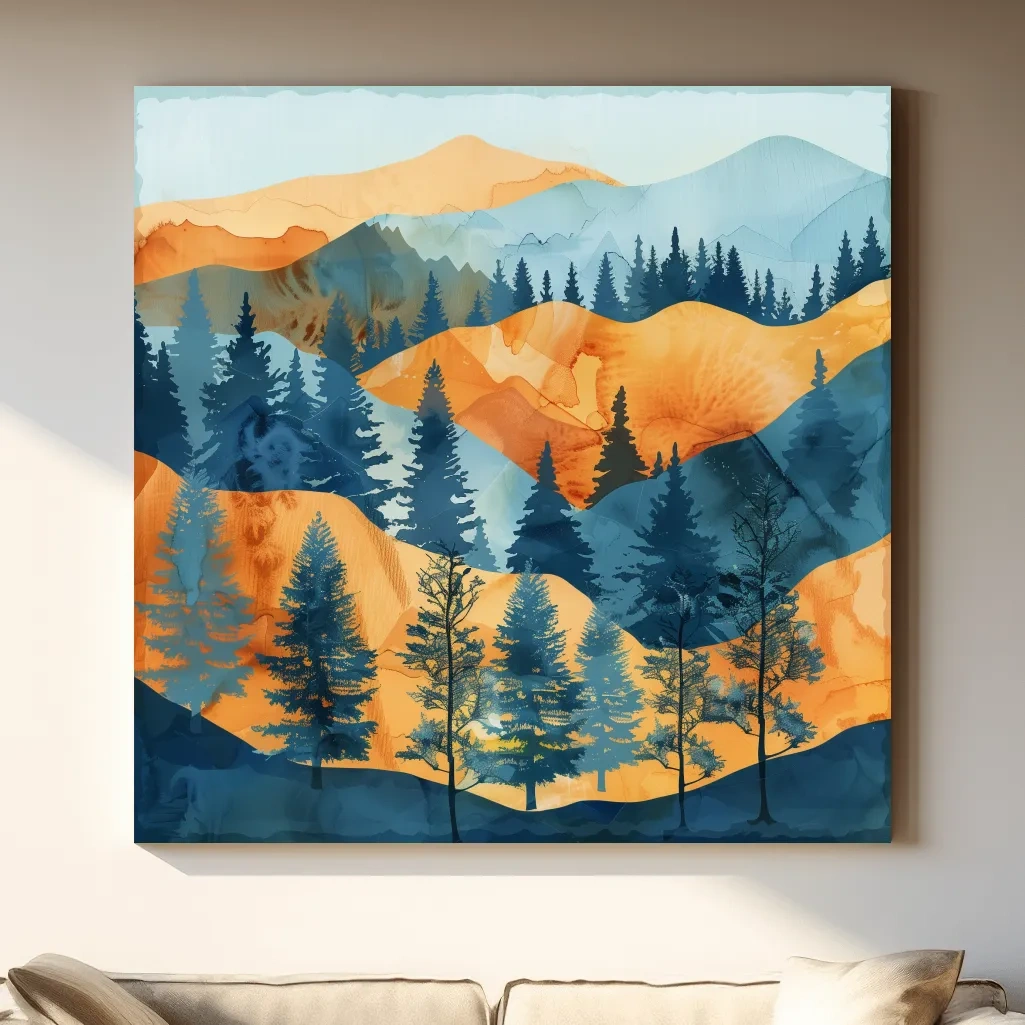 Abstract Alpine Mountain Forest Landscape - Modern Watercolor Style Wall Art