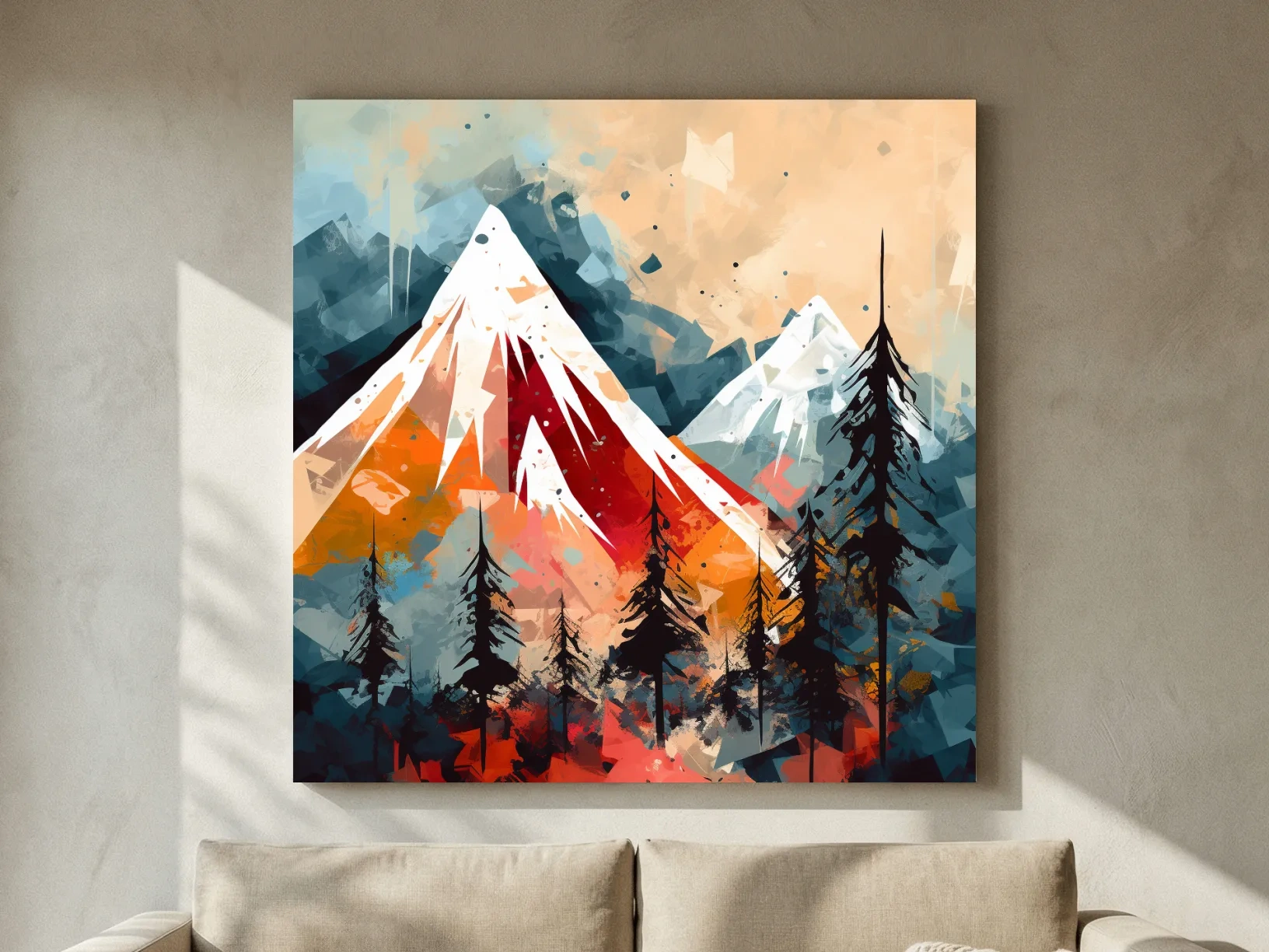 Rustic Abstract Mountain Peaks And Pine Forest - Landscape Wall Art