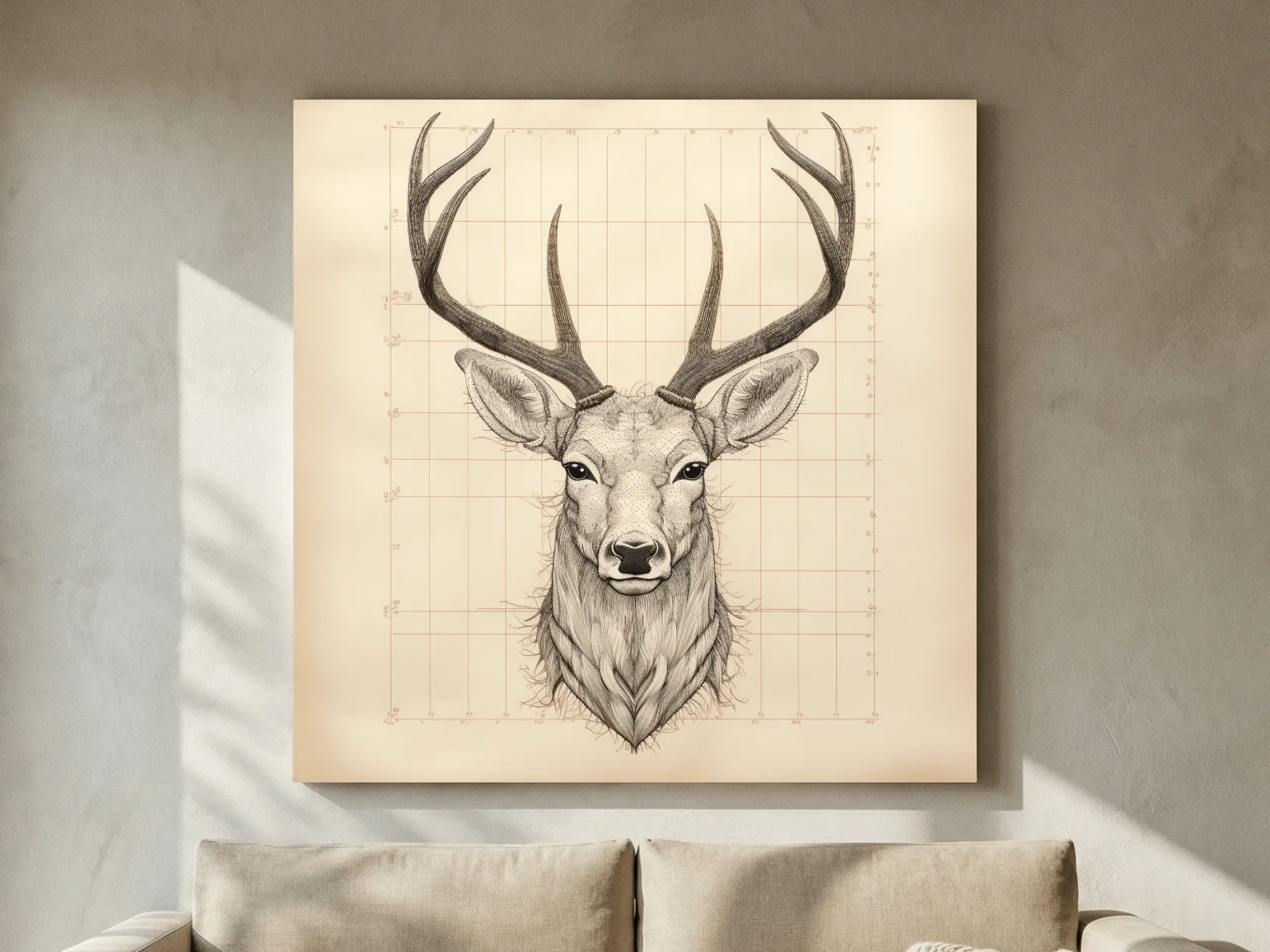 Vintage Deer Head Sketch Illustration - Rustic Wildlife Wall Art