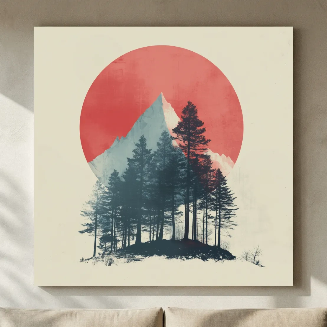 Minimalist Mountain Peak Pine Forest - Scandinavian Sunset Landscape Wall Art