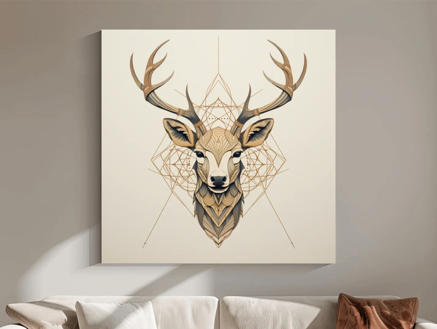 Geometric Deer Head Line Art - Tattoo Style Wildlife Wall Art