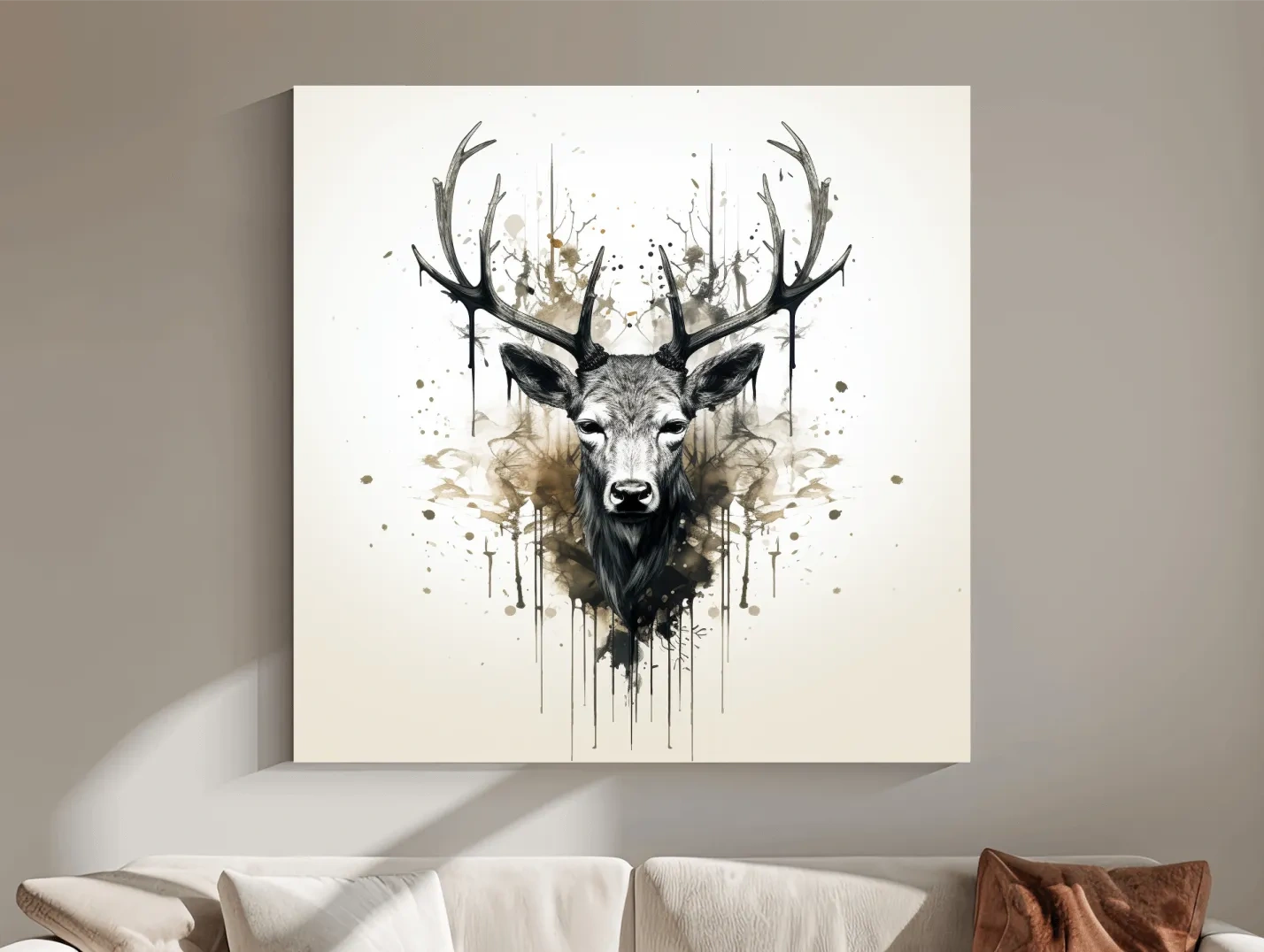 Watercolor Stag Portrait Rorschach Ink Splatter - Rustic Wildlife Artwork