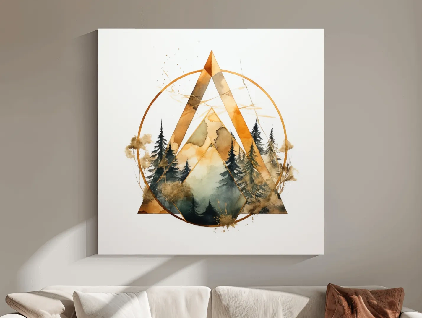 Geometric Watercolor Mountain Pine Forest - Modern Minimalist Nature Wall Art