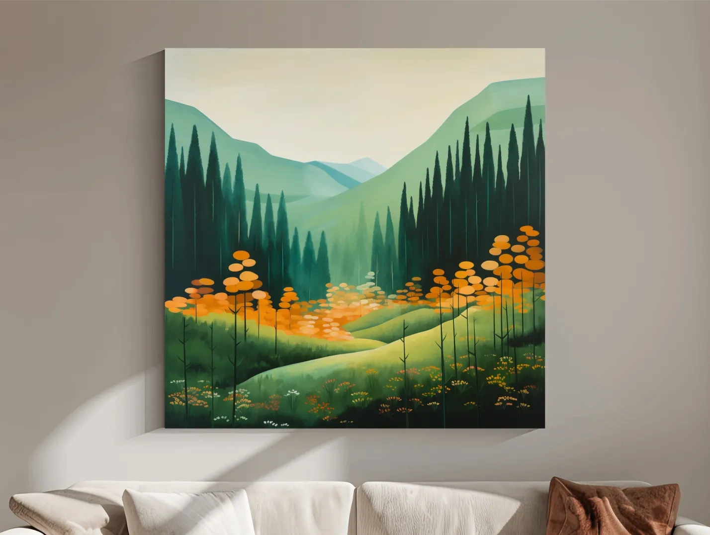 Serene Alpine Valley Pine Forest - Autumn Mountain Landscape Wall Art