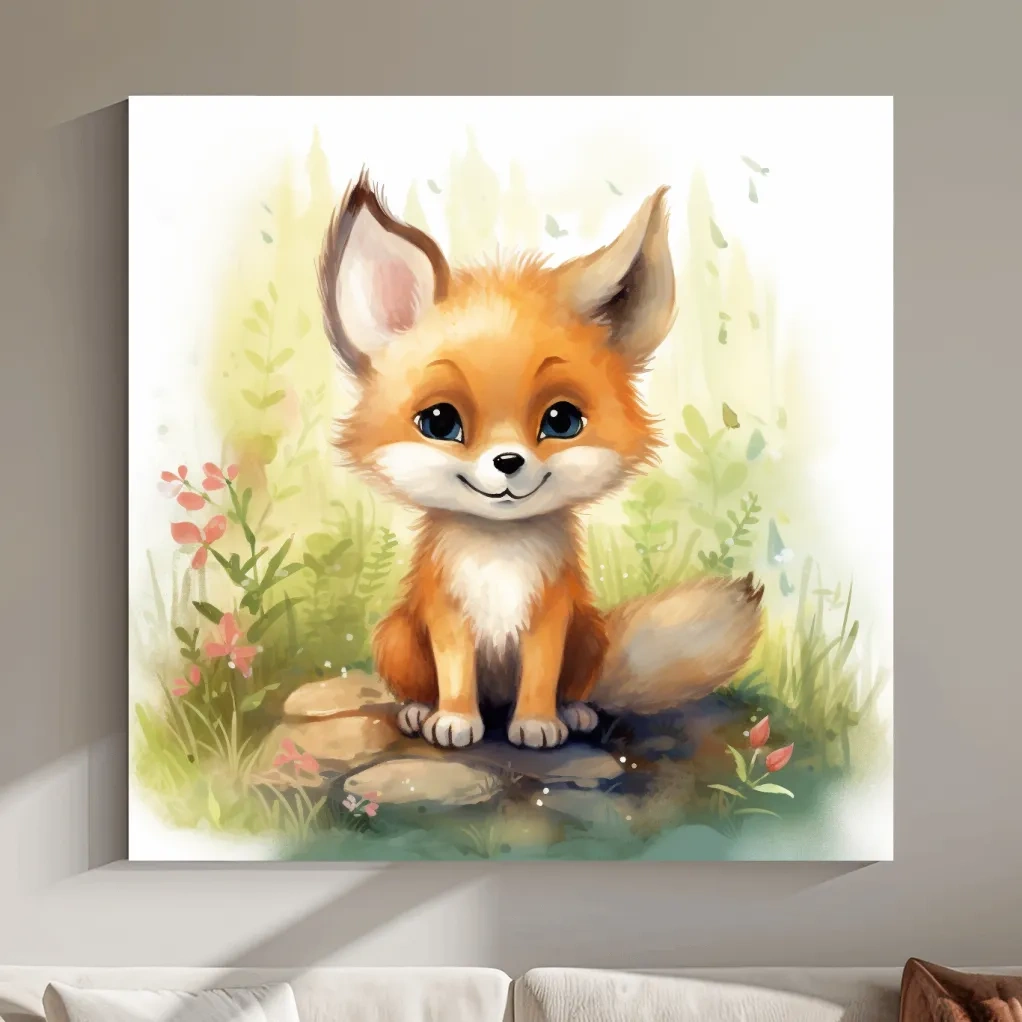 Cute Baby Fox Watercolor Illustration - Woodland Nursery Animal Wall Art