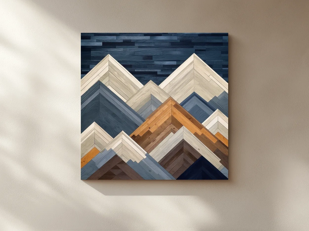 Geometric Wooden Mountain Peaks - Modern Abstract Landscape Wall Art