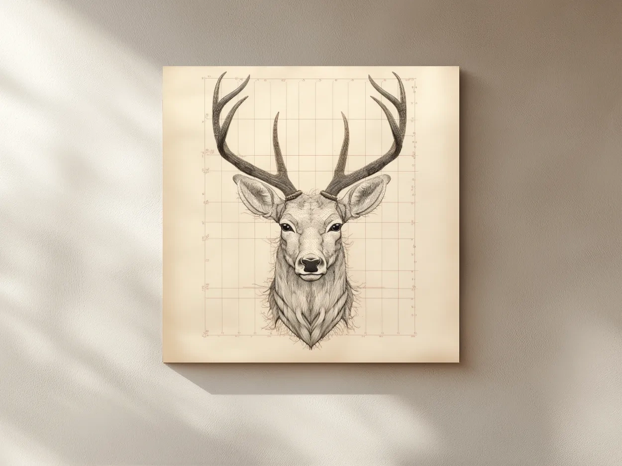 Vintage Deer Head Sketch Illustration - Rustic Wildlife Wall Art