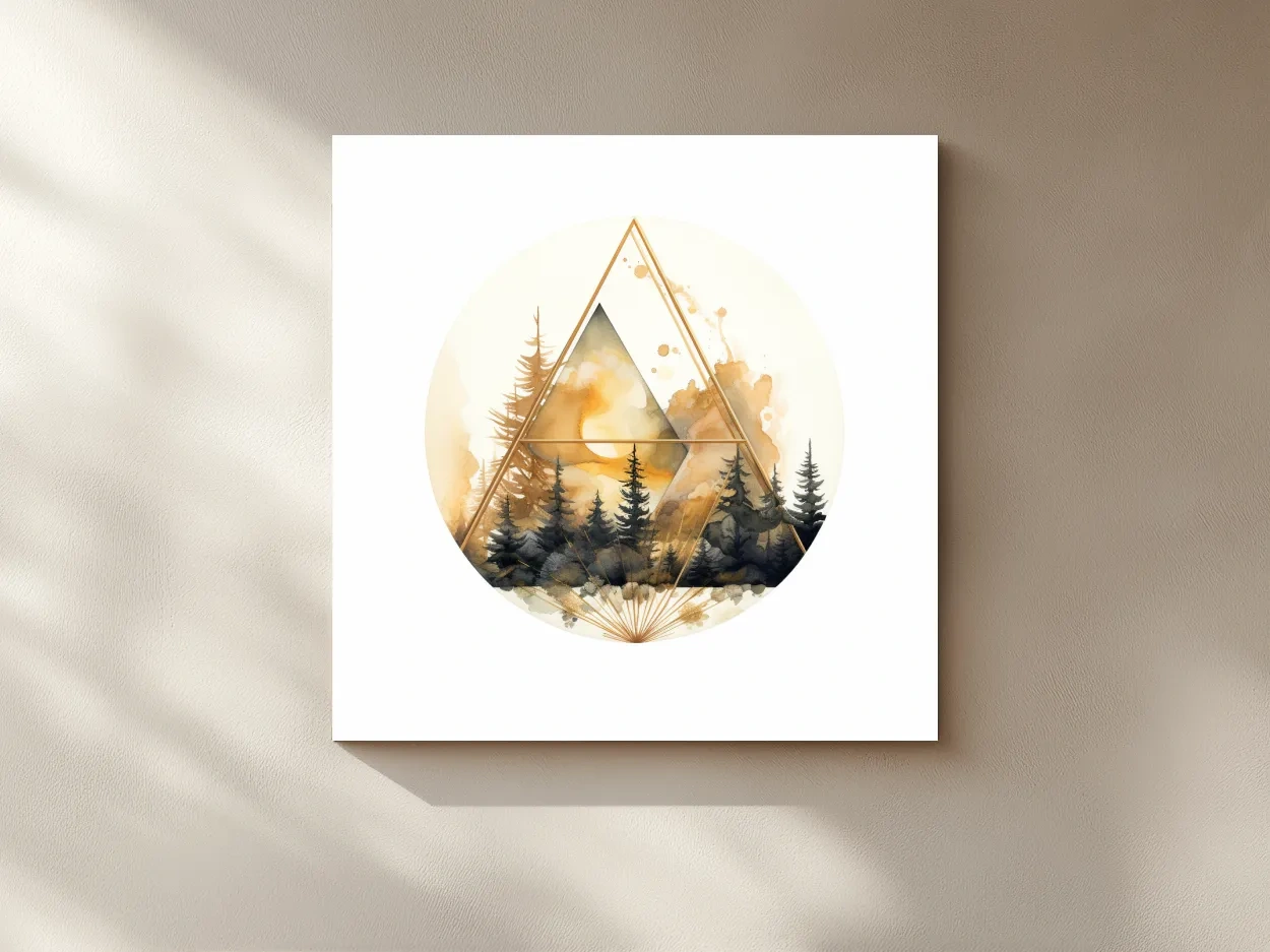 Elegent Geometric Watercolor Mountain Forest - Modern Rustic Landscape Wall Art