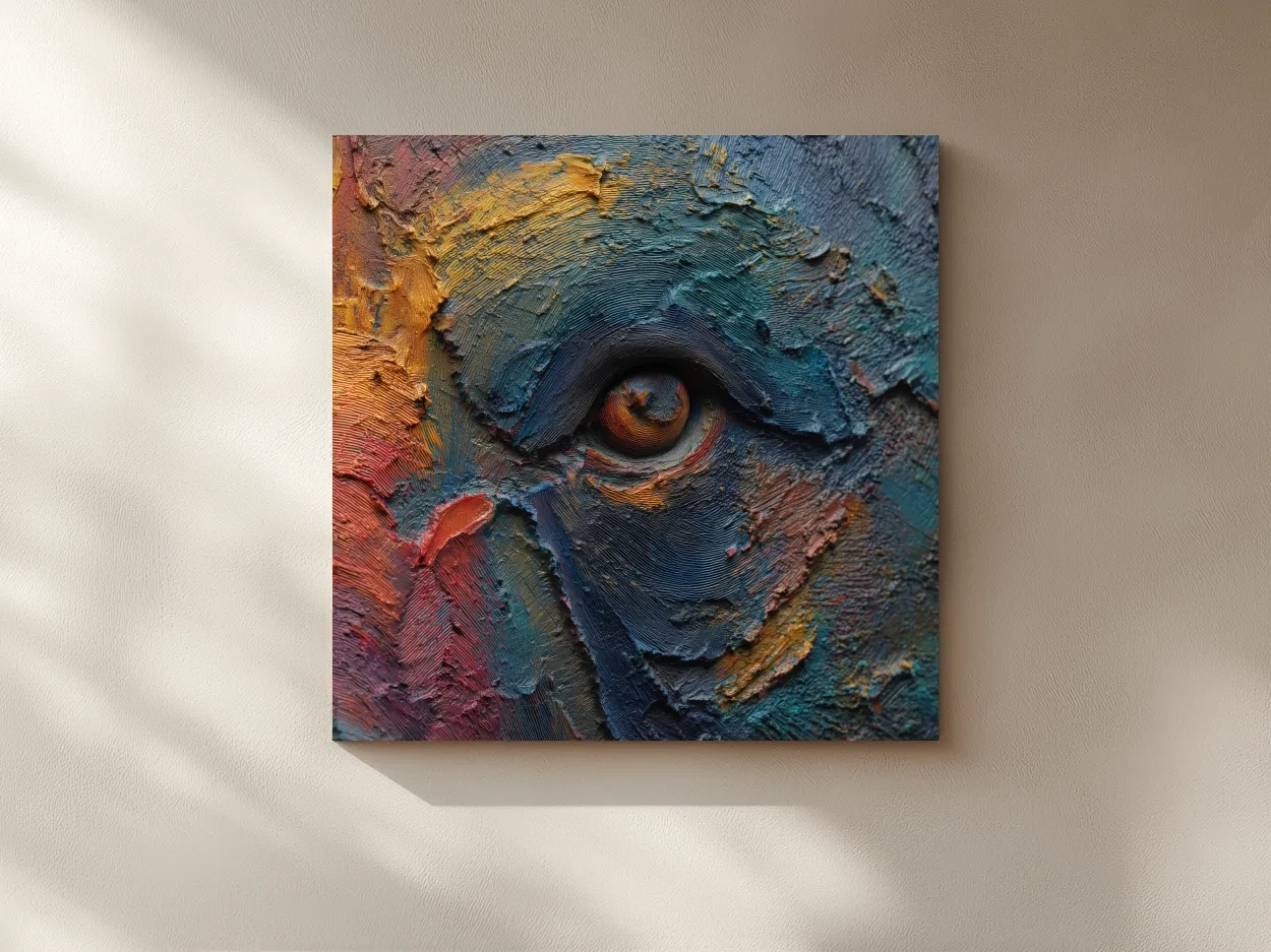 Abstract Bear Eye Impasto Style Artwork - Bold Colorful Wildlife Wall Art