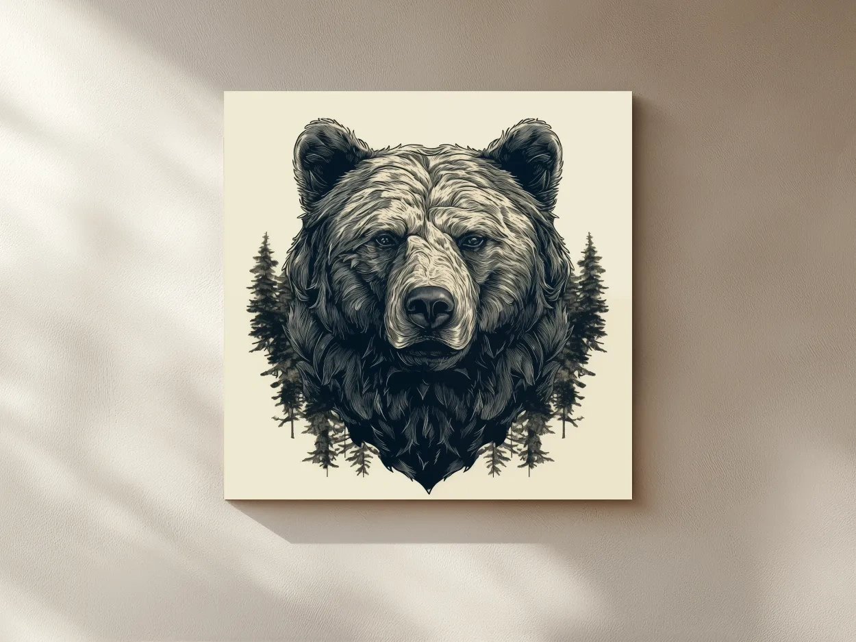 Grizzly Bear Portrait Illustration Artwork - Vintage Wilderness Forest Wall Art