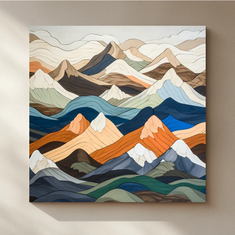 Layered Geometric Mountain Ranges - Modern Abstract Landscape Artwork