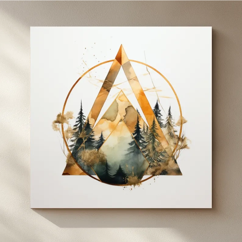 Geometric Watercolor Mountain Pine Forest - Modern Minimalist Nature Wall Art