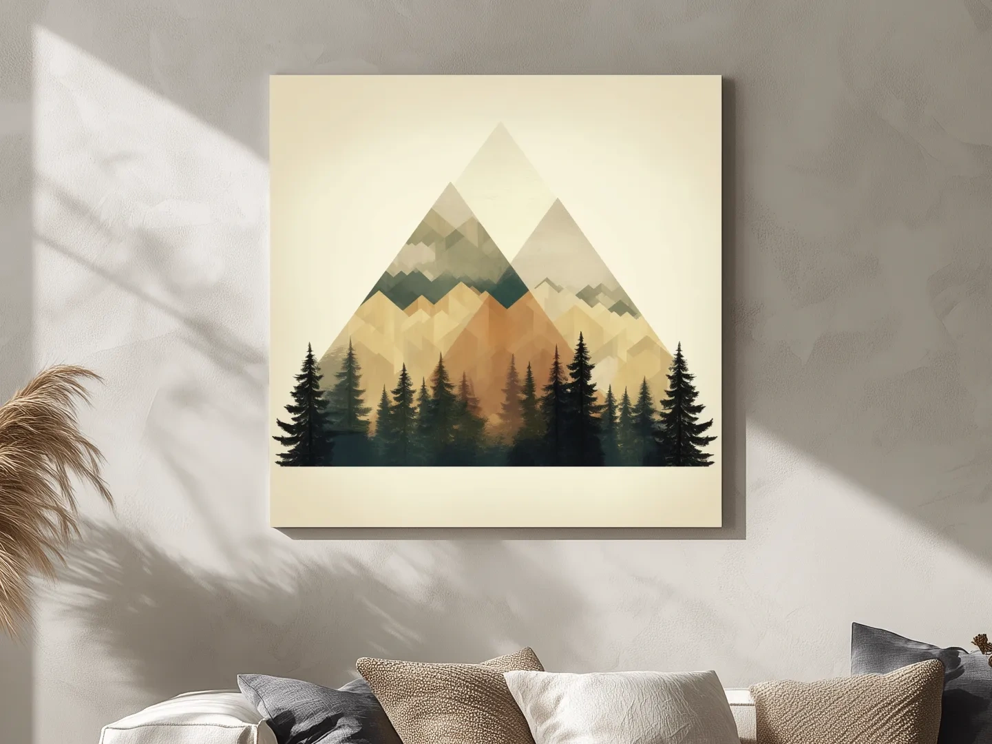 Geometric Mountain Peaks With Pine Forest - Minimalist Scandinavian Alpine Artwork
