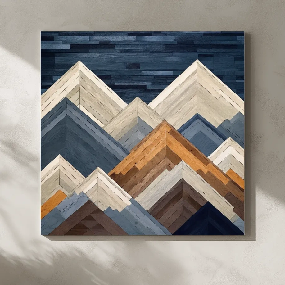 Geometric Wooden Mountain Peaks - Modern Abstract Landscape Wall Art