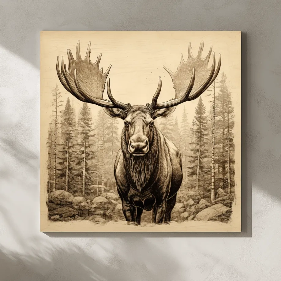 Majestic Moose Portrait Sketch - Vintage Sepia Wildlife Wall Art