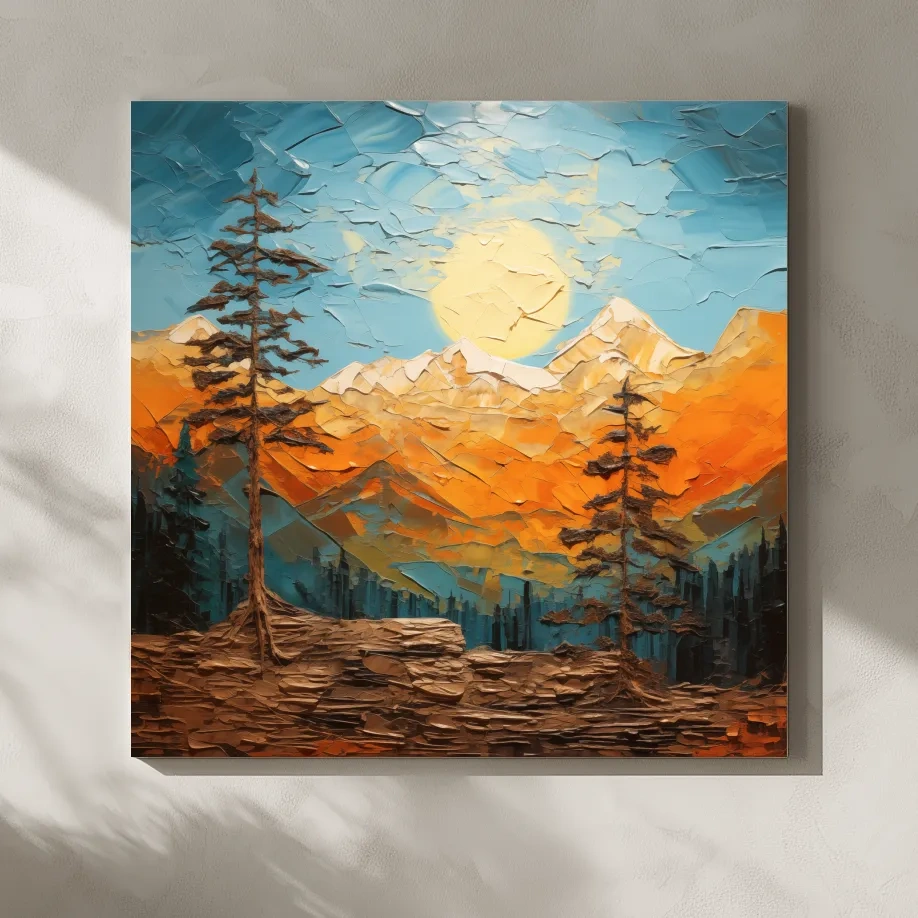 Impasto Style Mountain Sunrise Landscape - Bold Alpine Wall Art