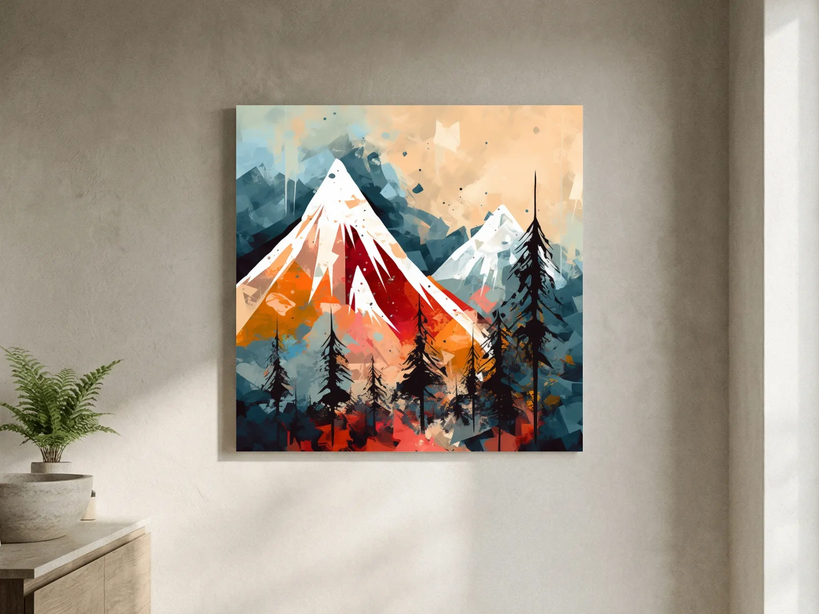 Rustic Abstract Mountain Peaks And Pine Forest - Landscape Wall Art