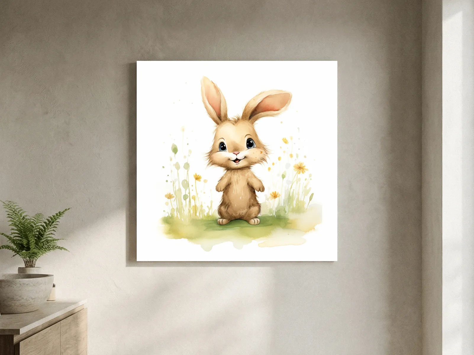Cute Watercolor Bunny In Wildflowers - Whimsical Nursery Animal Wall Art