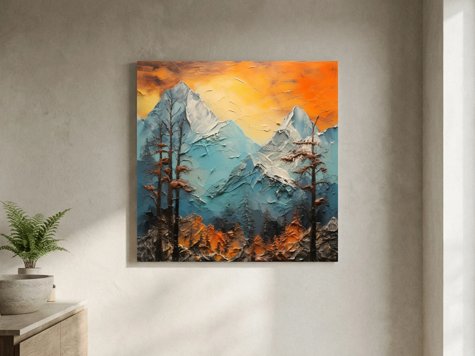 Abstract Alpine Mountains At Sunset - Impasto Effect Landscape Wall Art
