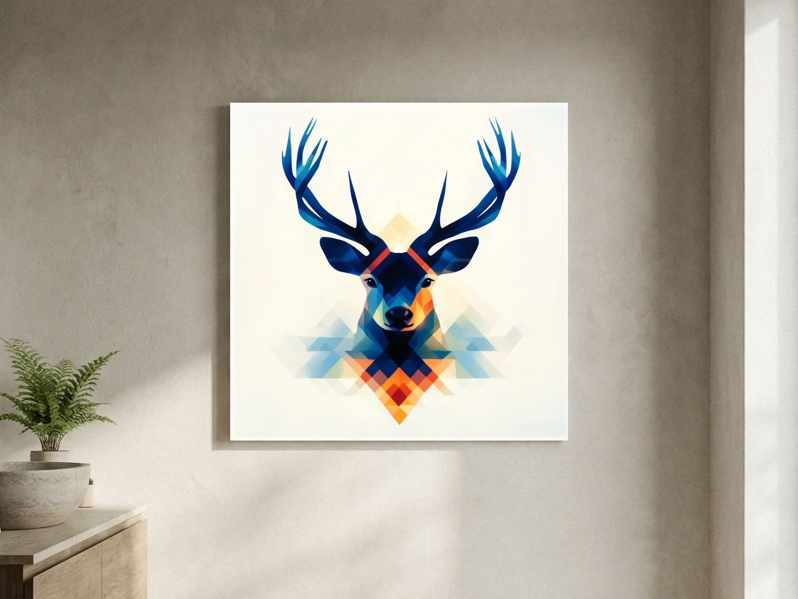 Geometric Stag Head Illustration - Colorful Abstract Wildlife Wall Art