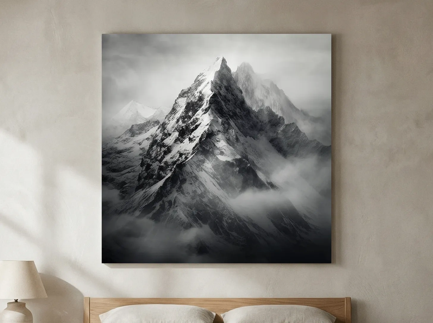 Moody Monochrome Snowcapped Mountain Peaks - Photographic Alpine Wall Art