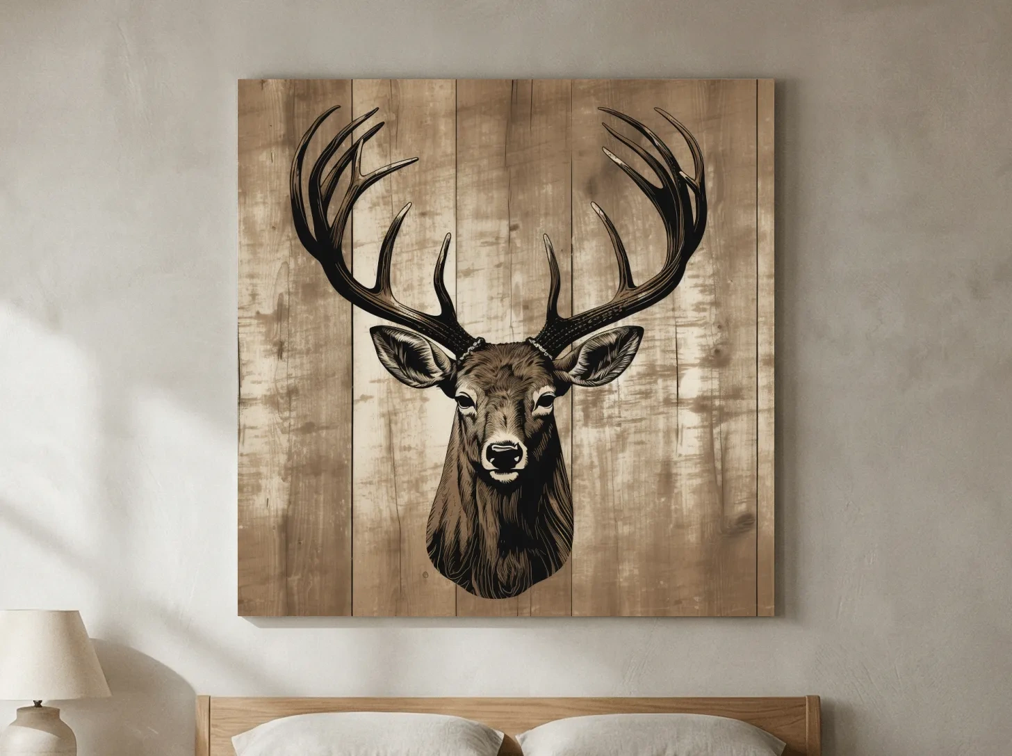Rustic Stag Head Illustration - Vintage Cabin Lodge Wildlife Wall Art