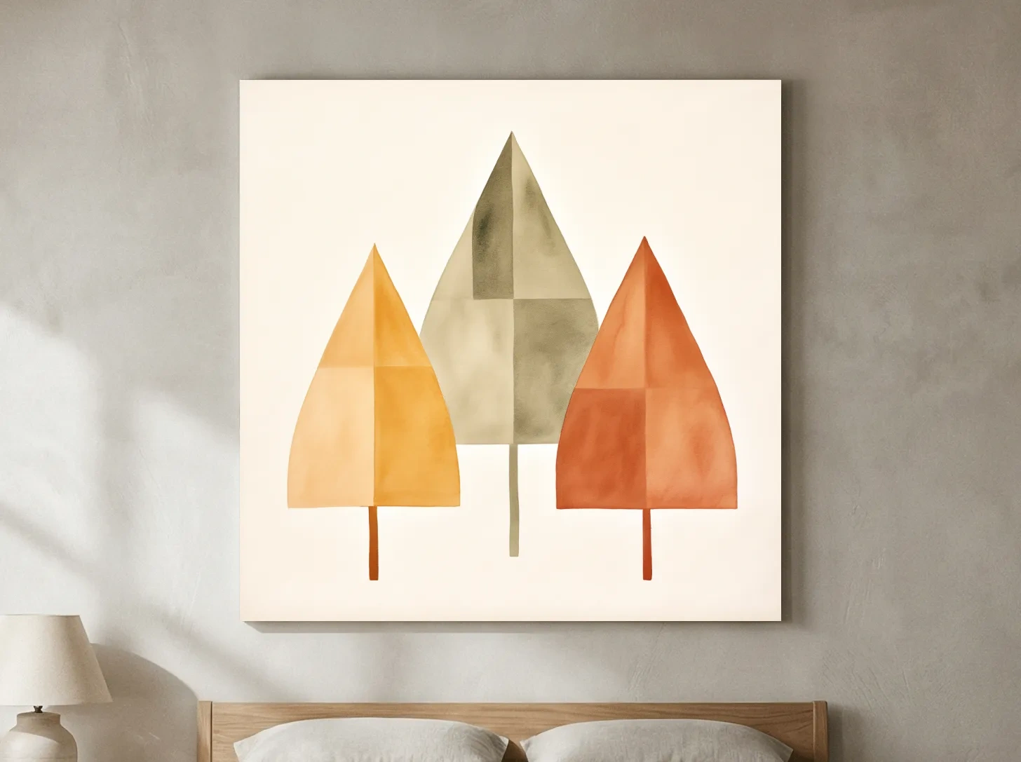 Minimalist Geometric Autumn Trees - Scandinavian Watercolor Forest Wall Art