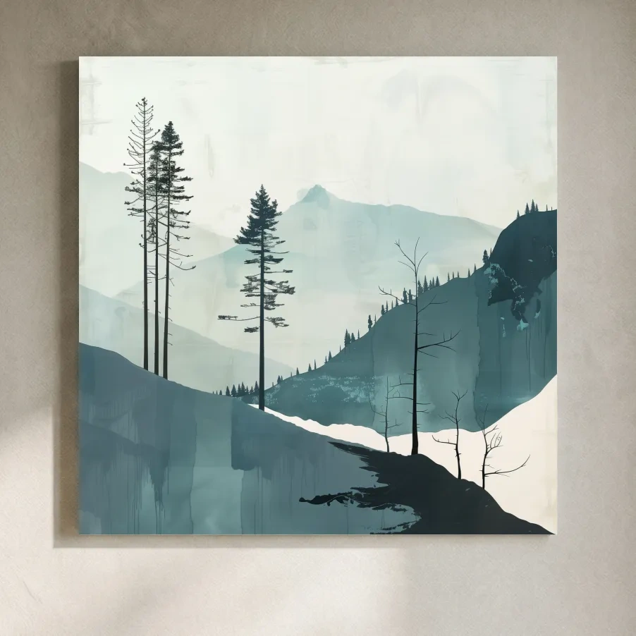 Minimalist Nordic Forest Artwork - Scandinavian Alpine Mountain Wall Art