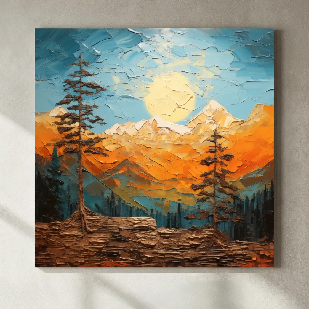 Impasto Style Mountain Sunrise Landscape - Bold Alpine Wall Art