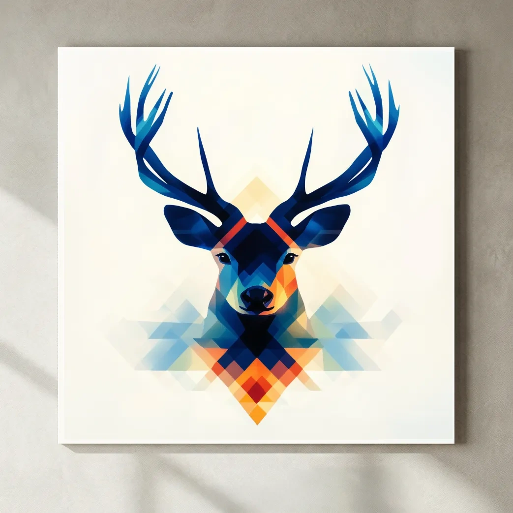 Geometric Stag Head Illustration - Colorful Abstract Wildlife Wall Art