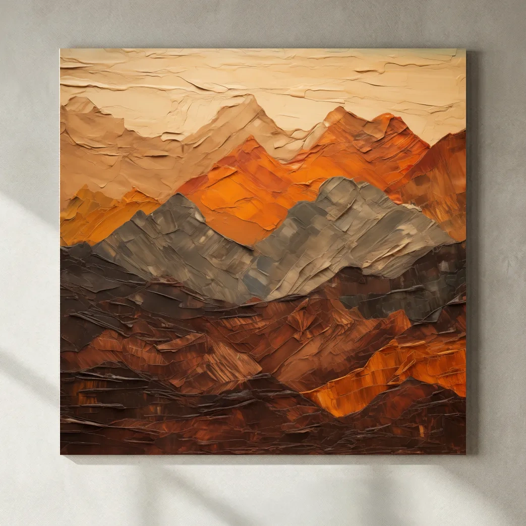 Textured Impasto Style Mountain Range - Rustic Earthy Abstract Wall Art