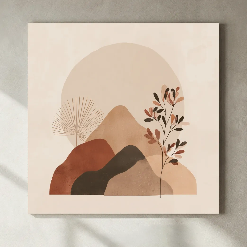 Boho Abstract Mountain Silhouette - Neutral Terracotta Botanical Wall Art